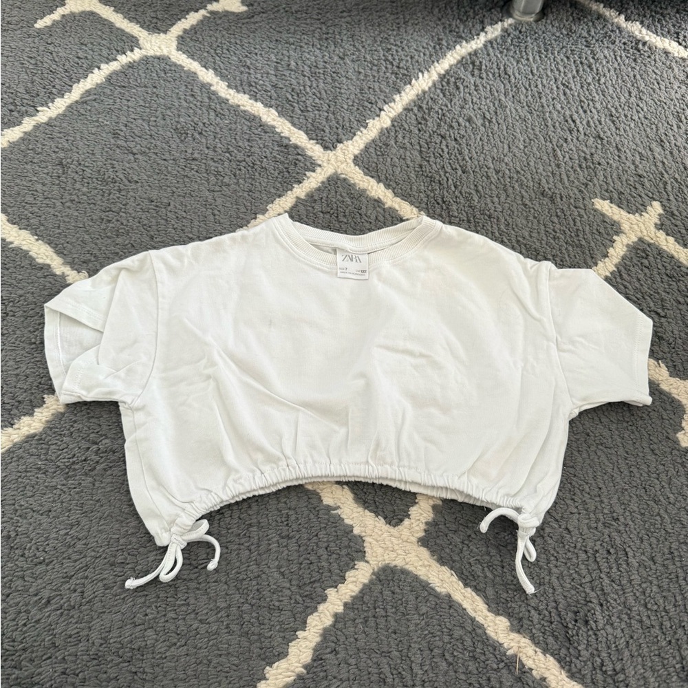 Zara Kids White Cropped T-Shirt with Ties